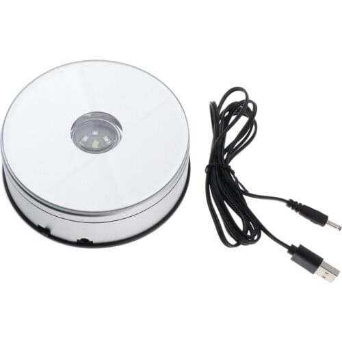 Rotating Display Stand for Crystal Glass Art, Jewelry Phone Watch 360° Rotating Display Stand Turn Table with LED Light, White