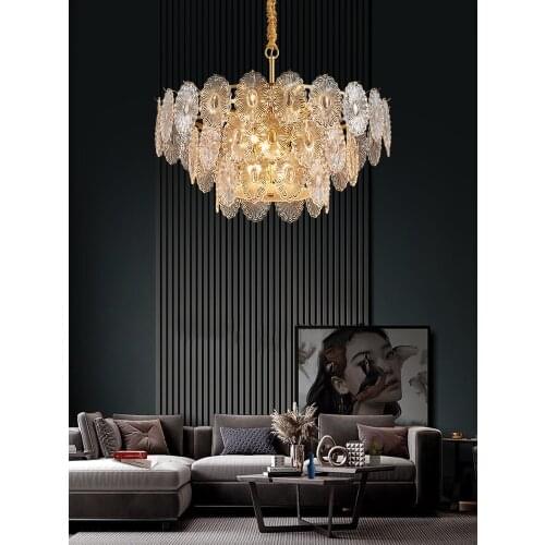 Postmodern Luxury Copper Chandelier Living Room Bedroom Dining Room Creative Villa Lobby Study Personality Glass Hanging Lights