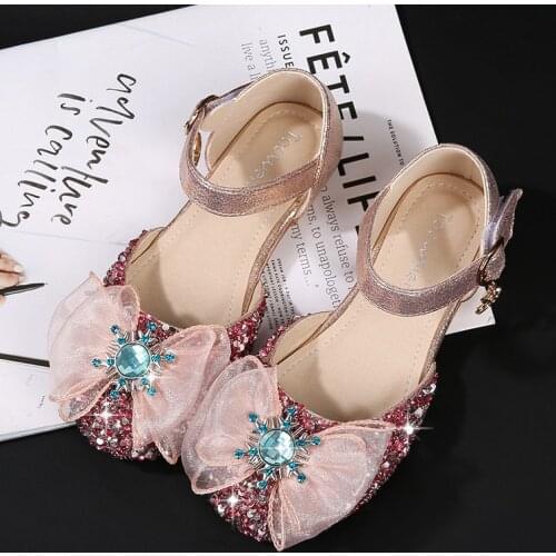Girls' Sandals Summer New Childrens Princess Shoes Girls Soft-soled Crystal Shoes Toes-capped Butterfly-knot for Party Sweet