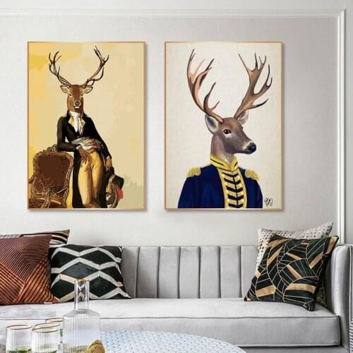SELFLESS ART Retro Duke Elk Deer Posters Animal Pictures Canvas Prints Wall Painting For Living Room Home Decoration Canvas
