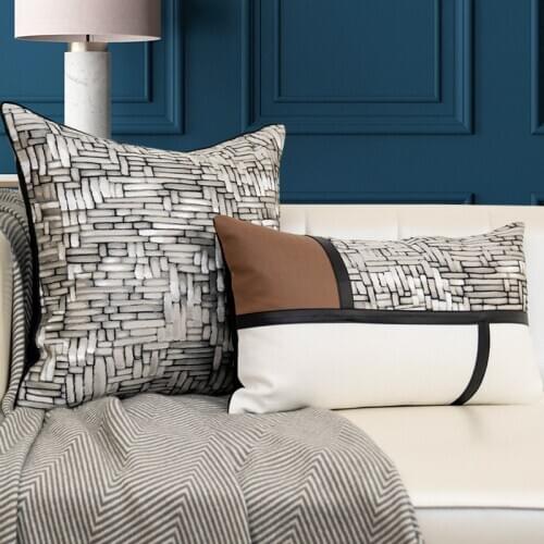 Modern Simplicity Light Luxury Cushion Covers High-grade Grid Patchwork Waist Pillowcase White Brown Home Decor Pillow Cases