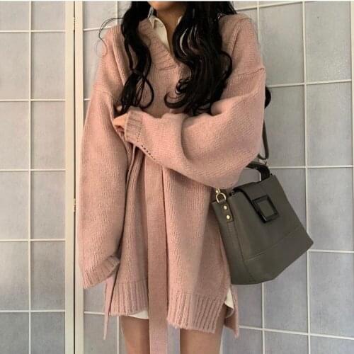 Sweater Pullovers Women Lace-up Retro Fashion Streetwear Fall Ins Lovely Elegant All-match Knitwear Female Outwear Sweaters