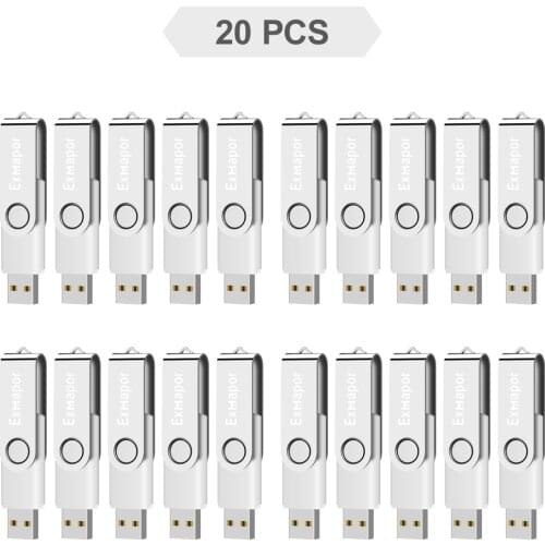 Exmapor USB Flash Drive 4GB 20 Pack USB 2.0 Thumb Drives 8 GB Memory Sticks 2GB 1GB Jump Drive Bulk Swivel 20 Pieces Zip Drive