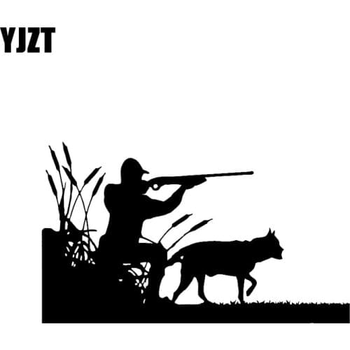 YJZT 16.1*9.5CM Interesting Hunter Gun Decoration Car Sticker Vinyl Black/Silver C12-0315