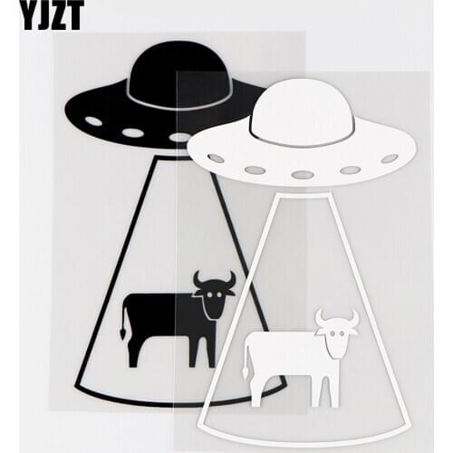 YJZT 8.9×14.5CM UFO Cow Abduction Car Sticker Car Window Vinyl Decals Alien Black / Silver 10A-0451