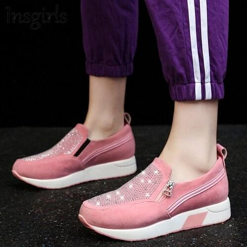 2021 Stylish Sneakers Women Autumn New Glitter Rhinestone Ladies Pointed Toe Slip On Casual Shoes Female Large-Sized Flats