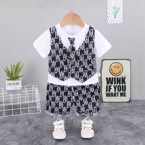 2021 Summer Kids Children Cotton Clothing Baby Boys Casual Bow Tie T Shirt+Shorts 2Pcs/sets Infant Clothes Toddler Tracksuit