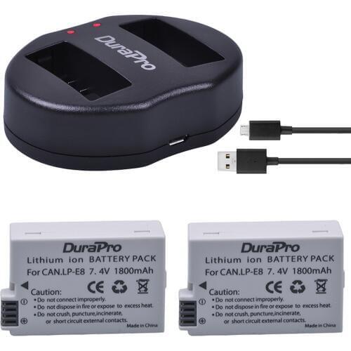 2pc 7.4V 1800mAh LP-E8 LP E8 LPE8 Camera Li-ion Battery + Dual USB Charger For Canon EOS 550D 600D 650D 700D kiss X4 X5 X6i X7i