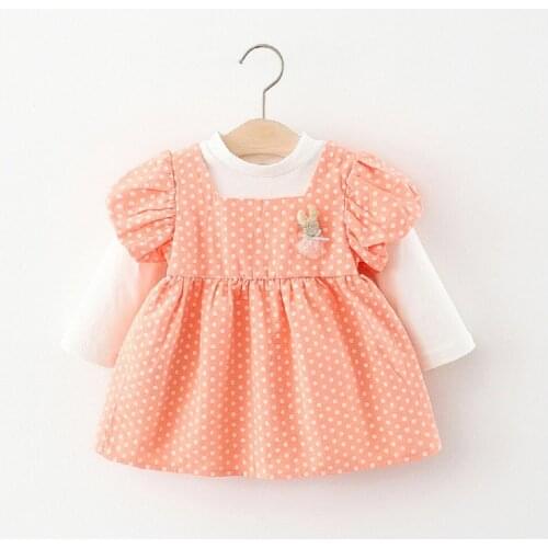 2021 Girls Dress Girl Baby Princess Dress T-Shirt Bottoming Shirt Two-Piece Spring And Autumn New Dot Skirt