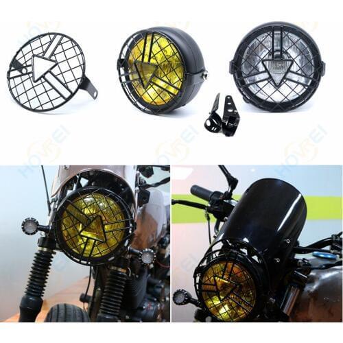 35W Universal Retro motorcycle Grill front Headlight vingate grill mask headlamp Cover Bracket Mounts for Harley Cafe Racer