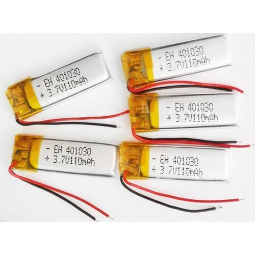 5 pcs 3.7V 110mAh 401030 lithium lipo polymer ion rechargeable battery for MP3 GPS bluetooth headset video pen camera 4x10x30mm