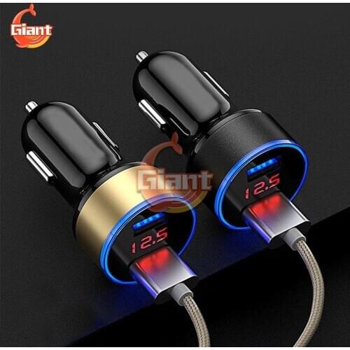 Car Fast Charging Voltage Monitoring 3.1A 5V Metal Dual USB Digital Display Car Charger with LED Light for GPS MPS Navigator