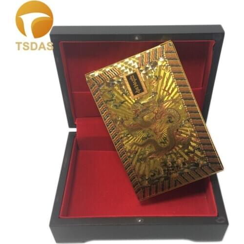 Free Shipping 1 Deck Plastic Playing Card Dragon Pattern Playing Card 24k Gold Plated Full Poker Cards Deck Christmas Gift