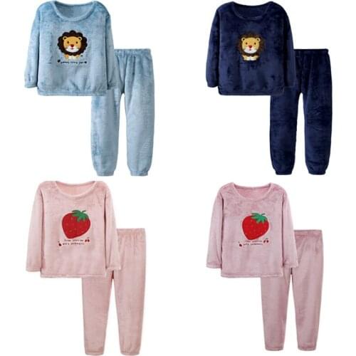 Childrens Pajama Sets Baby Girls Sleepwear Toddler Boys Flannel Pajamas Kids Cartoon Casual Nightwear Winter New Teens Clothes