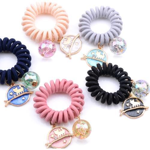 NEW Solid Color Telephone Wire Line Elasticity Rubber Band Cat Star Elastic Hairbands Hair Rope For Women Scrunchy Headbands Gum