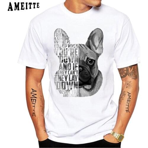 New Men Short Sleeve Clothing Funny French Bulldog Design T-shirt Fashion Novelty Dog Design White Casual Tees Hip Hop Tops