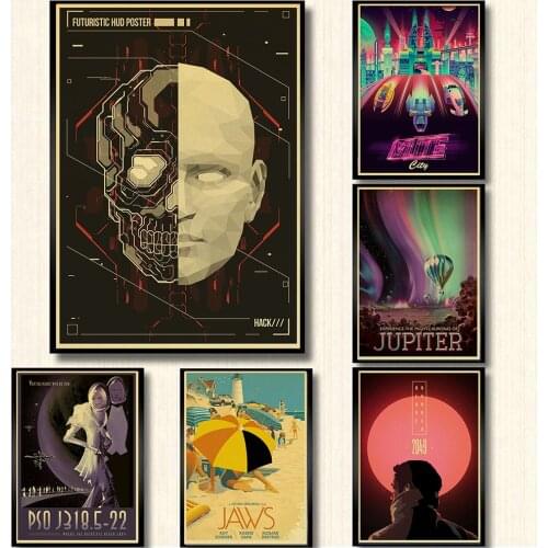 Futuristic Poster Fashion Vintage kraft paper poster Cafe Bar Art Painting Home Living Room Decor Wall sticker