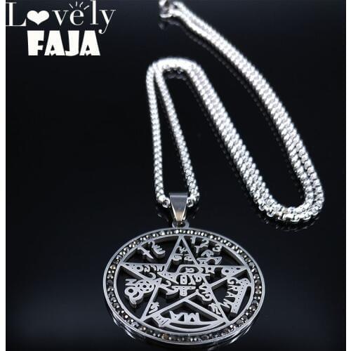 Divination Witchcraft Pentagram Stainless Steel Statement Necklace for Men Silver Color Necklace Jewelry collares N66S03
