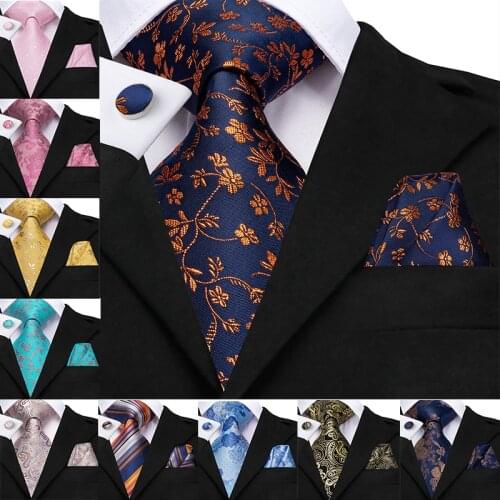 Hi-Tie New Classic 100% Silk Mens Tie Neck Ties Navy Floral Ties for Men Formal Business Luxury Wedding Party Neckties Gravatas