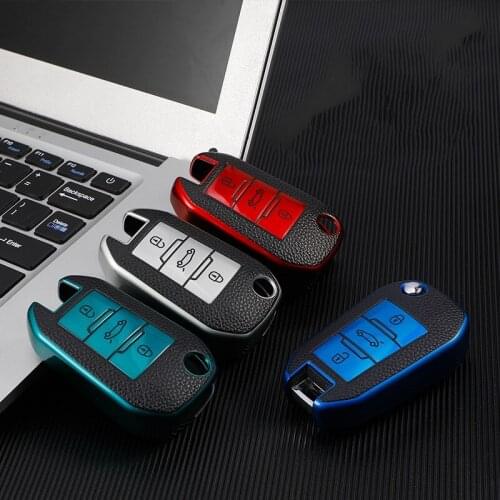 Carbone fiber TPU Car Folding Key Case Full Cover Shell For Peugeot 208 308 508 408 2008 3008 407 307 4008 For Citroen C4