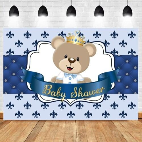 Laeacco Baby Shower Photo Background Cartoon Bear Blue Headboard Texture Personalized Newborn Photogrphy Backdrop Photo Studio