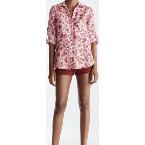 MESTTRAF Women 2021 Fashion Printed Asymmetric lapel Blouses Vintage Long Sleeve Button-up Tops Streetwear