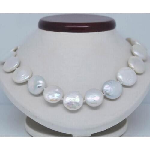 Natural 12-13MM White SOUTH SEA Coin Pearl Necklace 17"