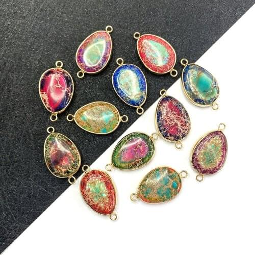 Irregular Shape Natural Emperor Connector 19x34mmColorful Aura Two-hole Pendant DIY Jewelry Making Bracelet Necklace Accessories