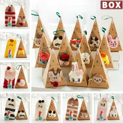 Women/Men Box Christmas Gift Socks Cute Thermal Fluffy Fuzzy Soft Velvet Thermo Sleep Sock Deer Thick Warm Winter New Year Socks