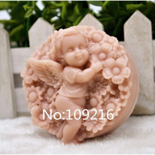 Wholesale!!!1pcs Angel with Small Flowers (ZX258) Silicone Handmade Soap Mold Crafts DIY Silicone Mould