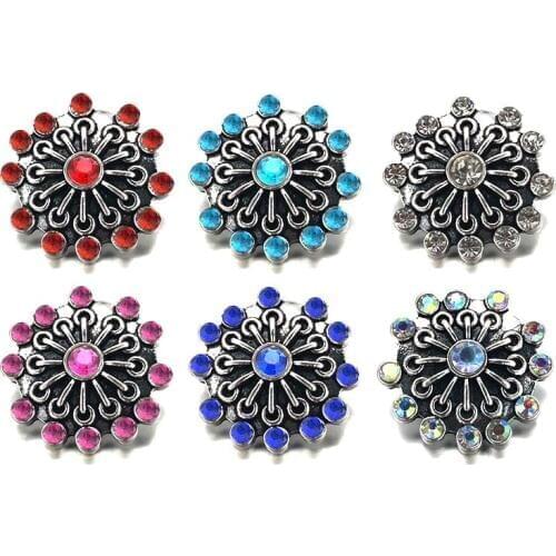 Wholesale metal Rhinestone flower of Life Snap Button W110 Diy Jewelry fit 18mm Snap button Bracelets for women