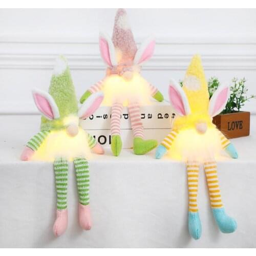 Easter Bunny Ears Plush Faceless Dwarf Elf Doll Props Lighting Creative Festival Home Ornaments Party Decorations Kids Gift