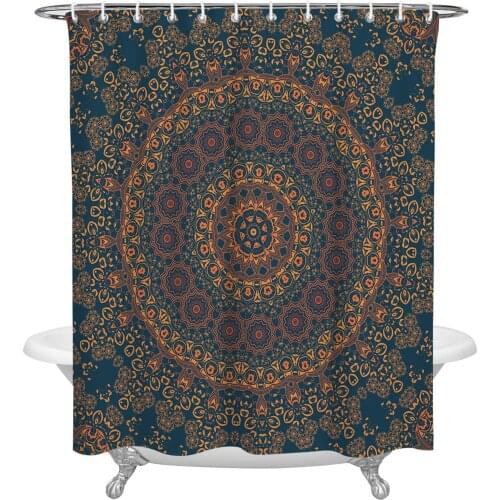 Mandala Pattern Retro Shower Curtain Waterproof Polyester Fabric Bathroom Curtain Home Bath Curtain with Hook