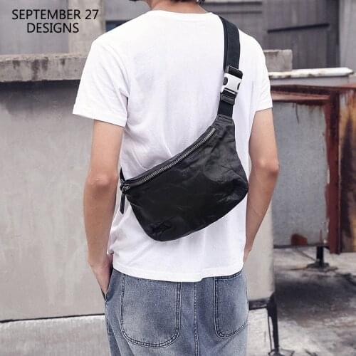Men Chest Bag Genuine Leather Luxury Handmade Male Vintage Messenger Crossbody Handbag 100% Cowskin Waist Bags Storage Satchels