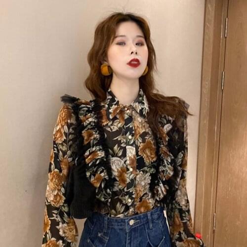 Print Shirts Women Blouses Fashion Brand Loose Ruffles Turn-down Collar Korean Spring Autumn Ladies Tops Blusas Mujer De Moda