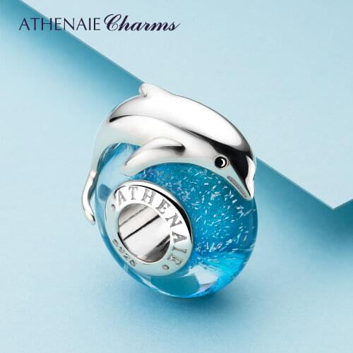 ATHENAIE Playful Dolphin Charms fit Bracelet & Necklaces 925 Sterling Silver Italian Murano Glass Charm Bead for Women Jewelry