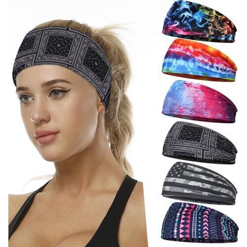 Wide Sport Sweat Sweatband Headband Yoga Gym Stretch Hair Band Printing Flag