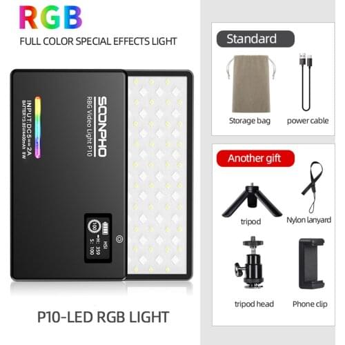Soonpho P10 8W 2500K-8500K CRI 95+ RGB LED Video Light 4000mAh Built-in battery Full Color Photoraphy Video Light Kit Dimmable