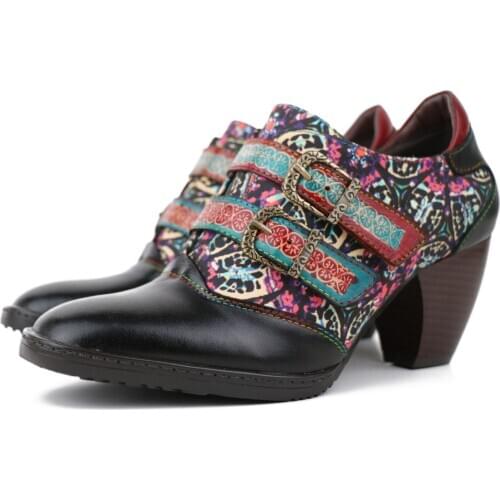 YourSeason Ladies Pumps Shoes 2020 Genuine Leather Retro Round Toe Hook Loop Womens Casual Sewing Handmade High Heels Shoes