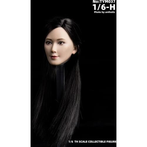 TYM037 Collectible 1/6 Scale Female Head Sculpt Asian Beauty Girl Lingling Head Carved Black Hair Model for 12'' Body