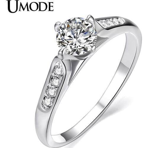 UMODE New Wedding Ring for Women Classic Aneis White Gold Color 1ct Top CZ Stone Finger Rings Female Engagement Ring JR0075B