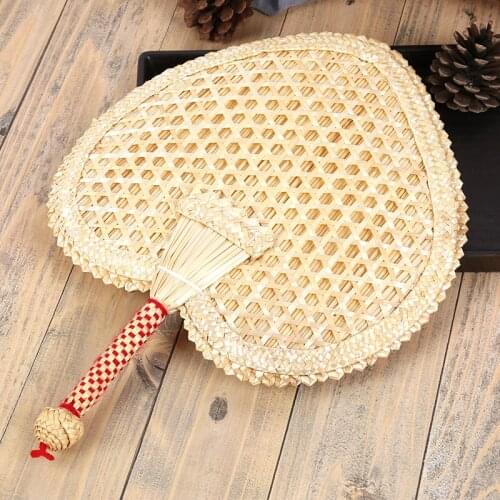 Natural Straw Fan with Tassels Handmade Vintage Asian Style Hand Fan Rattan Decoration Gift for Summer Wedding SP99