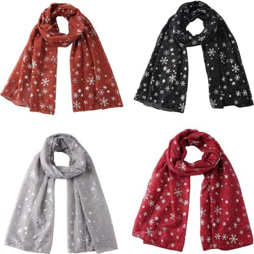 Voile Soft Bandana Christmas Gift Women Fashion Wrap Snowflake Print Long Shawl Neck Warmer Classical Winter Ladies Scarf Winter