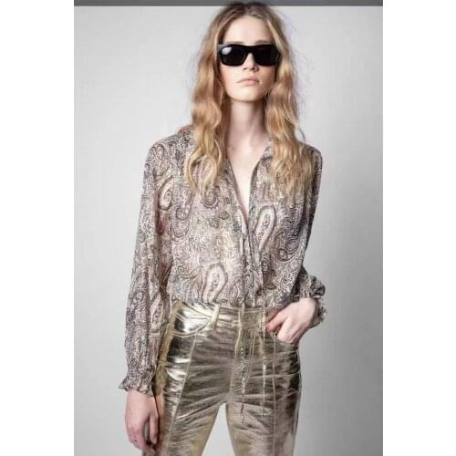 Vintage Woman Floral Print Blouse Long Sleeves V-neck Fashion Thin Tops 2022 New Hot Arrivals