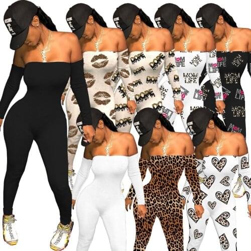 Sexy Off Shoulder Valentine Jumpsuit Women One Piece Club Outfit Fashion Printed Onesie Backless Club Party Wear Lady Streewear