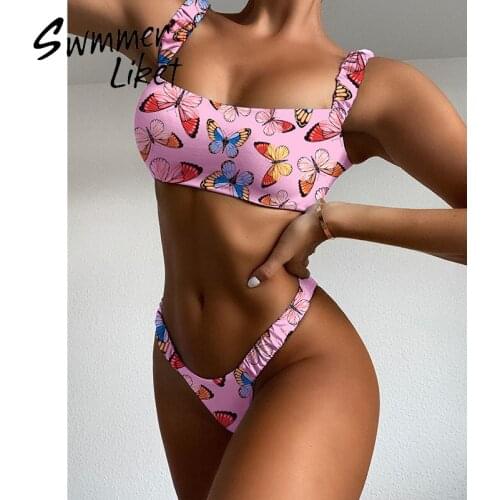 Bandeau swimsuit women Butterfly swimwear female High cut bikini 2020 Elastic band 2 piece suit Brazilian bathing suit summer