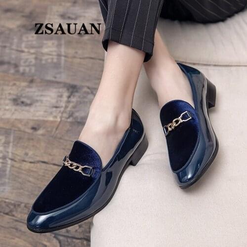 ZSAUAN Italian Red Blue Graceful Man Party Wedding Shoes Metal Decoration Dropshipping Male Penny Loafers Casual Pointed