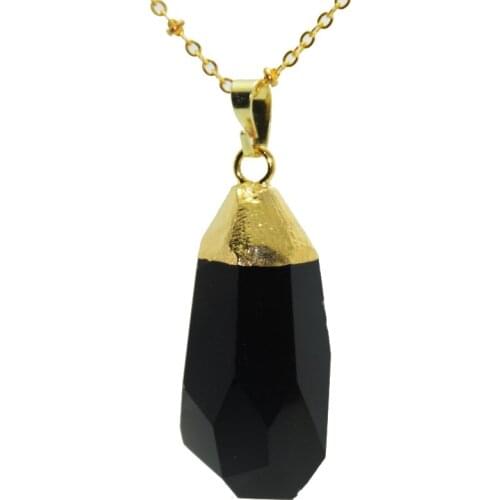 1pc Black Real natural gem stone bullet Necklace big faceted quartz crystal gold point pendant obsidian necklace jewelry for men