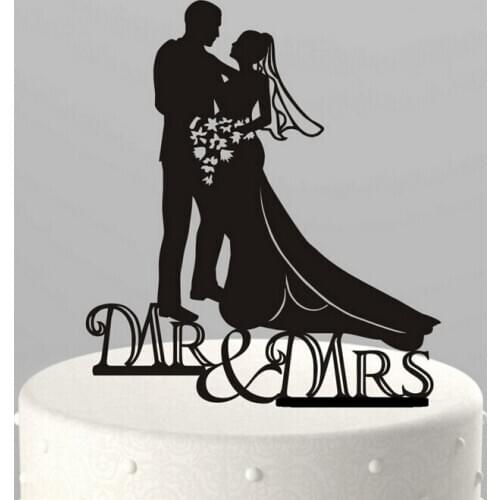 1PCS Wedding Party Favors Bridal&Groom Acrylic Cake Topper Mr&Mrs Cake Topper Wedding Anniversary Decoration Gift