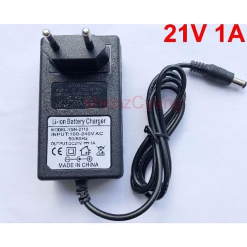 100PCS High quality DC 21V 1A 1000mA Smart Intelligent Lic Charger Electric Wrench Charger 18650 Li-ion LiPo Battery EU plug